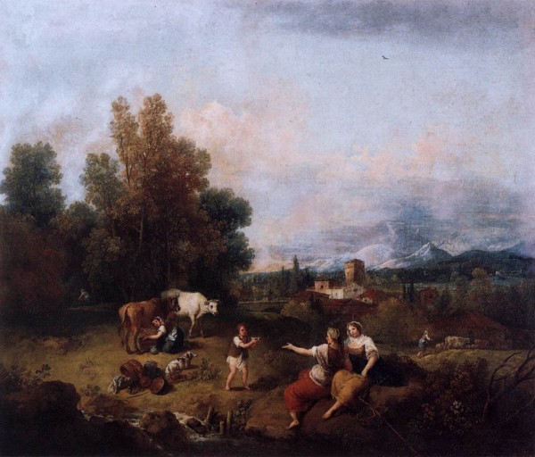 Landscape with figures and cattle by Francesco Zuccarelli